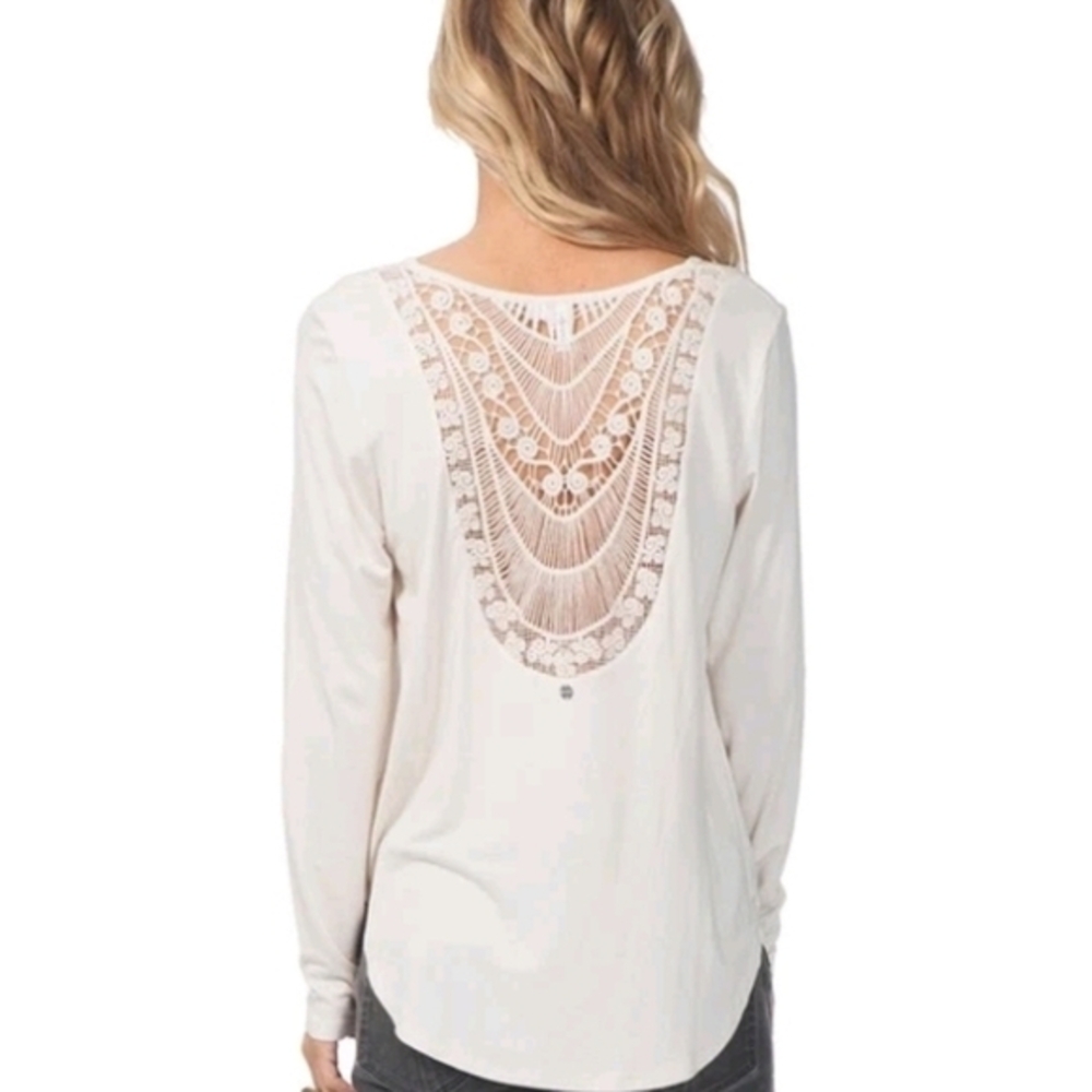 Rip Curl Long Sleeve Crochet‎ Lace Back Cream Top Women's Size S